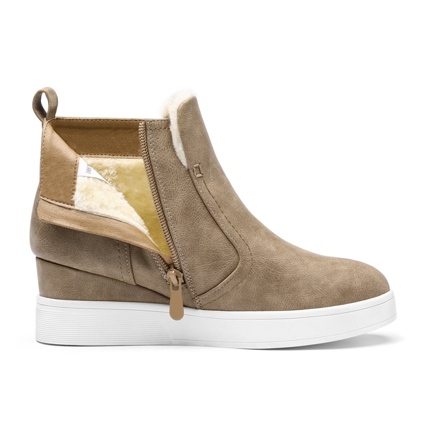 Hidden Heel Platform Wedge Booties - TAUPE PU - 4